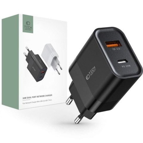 TECH-PROTECT C30W 2-PORT NETWORK CHARGER PD30W/QC3.0 BLACK TECH-PROTECT C30W 2-PORT NETWORK CHARGER PD30W/QC3.0 BLACK