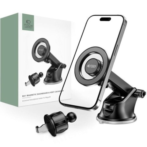 TECH-PROTECT N51 MAGNETIC MAGSAFE DASHBOARD & VENT CAR MOUNT BLACK TECH-PROTECT N51 MAGNETIC MAGSAFE DASHBOARD & VENT CAR MOUNT BLACK