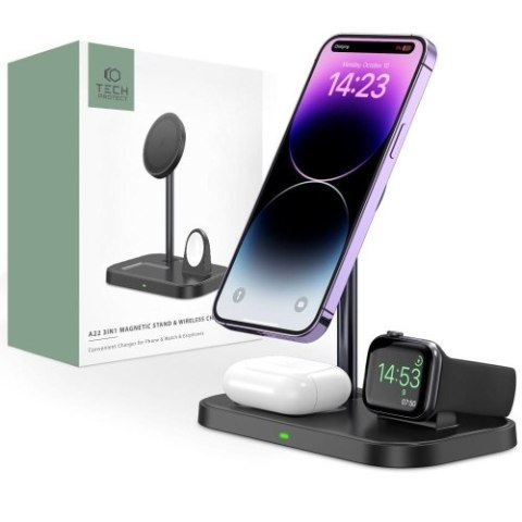 TECH-PROTECT QI15W-A22 3IN1 MAGNETIC MAGSAFE WIRELESS CHARGER BLACK TECH-PROTECT QI15W-A22 3IN1 MAGNETIC MAGSAFE WIRELESS CHARGER BLACK