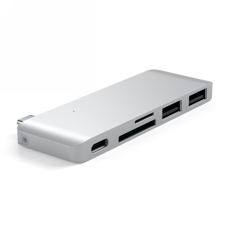 Satechi Type-C USB Passthrough Hub - aluminiowy Hub do urządzeń mobilnych USB-C (USB-C 60W, 2x USB-A, czytnik kart micro/SD) (si Satechi Type-C USB Passthrough Hub - aluminiowy Hub do urządzeń mobilnych USB-C (USB-C 60W, 2x USB-A, czytnik kart micro/SD) (si