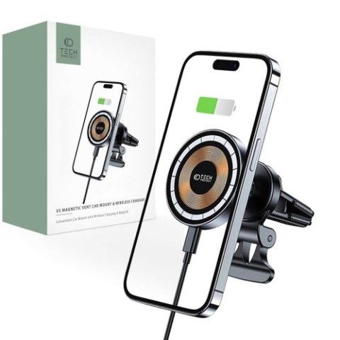 TECH-PROTECT MM15W-V5 MAGNETIC MAGSAFE VENT CAR MOUNT WIRELESS CHARGER 15W BLACK TECH-PROTECT MM15W-V5 MAGNETIC MAGSAFE VENT CAR MOUNT WIRELESS CHARGER 15W BLACK