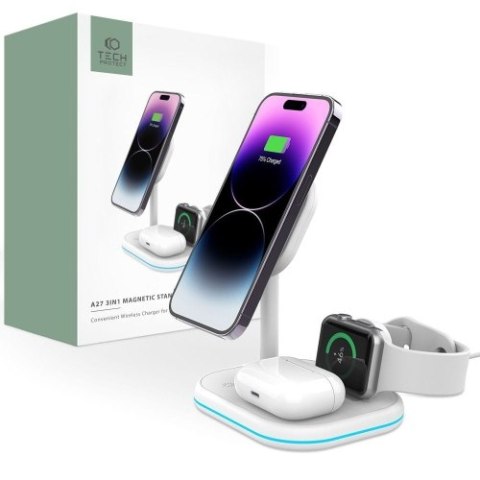 TECH-PROTECT QI15W-A27 3IN1 MAGNETIC MAGSAFE WIRELESS CHARGER WHITE TECH-PROTECT QI15W-A27 3IN1 MAGNETIC MAGSAFE WIRELESS CHARGER WHITE