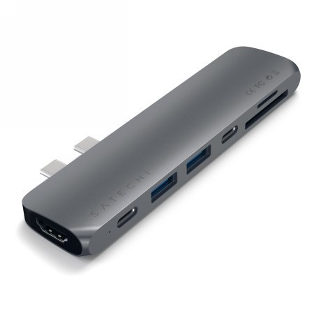 Satechi Pro Hub Adapter - aluminiowy Hub z podwójnym USB-C do MacBook (2x USB-C, 2x USB-A, 4K HDMI, czytnik kart micro/SD) (spac Satechi Pro Hub Adapter - aluminiowy Hub z podwójnym USB-C do MacBook (2x USB-C, 2x USB-A, 4K HDMI, czytnik kart micro/SD) (spac
