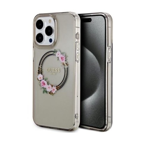 Guess IML Flowers Wreath MagSafe - Etui iPhone 15 Pro Max (czarny) Guess IML Flowers Wreath MagSafe - Etui iPhone 15 Pro Max (czarny)