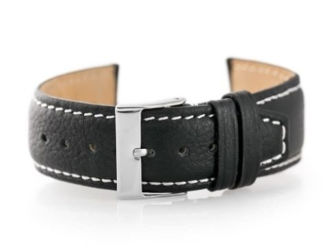 Pasek skórzany do zegarka W26 - PREMIUM - czarny/białe - 24mm Pasek skórzany do zegarka W26 - PREMIUM - czarny/białe - 24mm