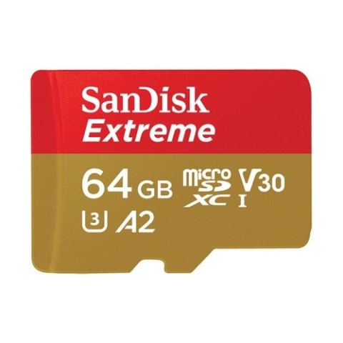 SanDisk Extreme microSDXC - Karta pamięci 64 GB A2 V30 UHS-I U3 170/80 MB/s z adapterem SanDisk Extreme microSDXC - Karta pamięci 64 GB A2 V30 UHS-I U3 170/80 MB/s z adapterem