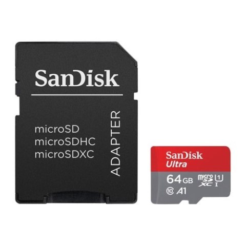 SanDisk Ultra microSDXC - Karta pamięci 64 GB A1 Class 10 UHS-I U1 140 MB/s z adapterem SanDisk Ultra microSDXC - Karta pamięci 64 GB A1 Class 10 UHS-I U1 140 MB/s z adapterem