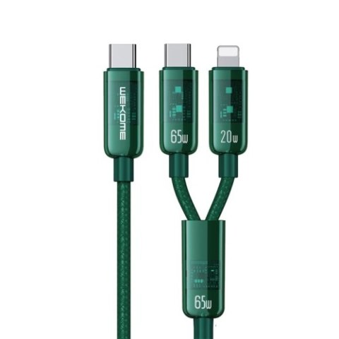 WEKOME WDC-194 Vanguard Series - Kabel połączeniowy 2w1 USB-C do USB-C + Lightning Super Fast Charging 65W 1 m (Zielony) WEKOME WDC-194 Vanguard Series - Kabel połączeniowy 2w1 USB-C do USB-C + Lightning Super Fast Charging 65W 1 m (Zielony)