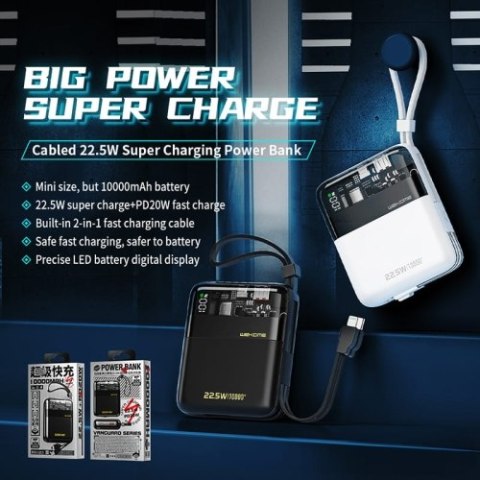 WEKOME WP-309 Vanguard Series - Power bank 10000 mAh Super Charging z wbudowanym kablem USB-C & Lightning PD 20W + QC 22.5W (Bia WEKOME WP-309 Vanguard Series - Power bank 10000 mAh Super Charging z wbudowanym kablem USB-C & Lightning PD 20W + QC 22.5W (Bia