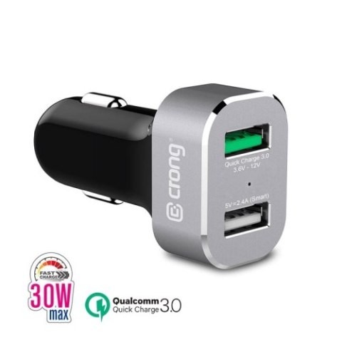 Crong Power Car Charger 30W - Ładowarka samochodowa USB QuickCharge 3.0 + USB 2.4A (aluminium) Crong Power Car Charger 30W - Ładowarka samochodowa USB QuickCharge 3.0 + USB 2.4A (aluminium)