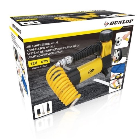 Dunlop - kompresor 12 V 100 Psi, zestaw z wężem i końcówkami Dunlop - kompresor 12 V 100 Psi, zestaw z wężem i końcówkami