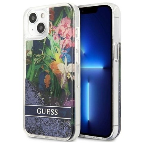 Guess Liquid Glitter Flower - Etui iPhone 13 mini (niebieski) Guess Liquid Glitter Flower - Etui iPhone 13 mini (niebieski)
