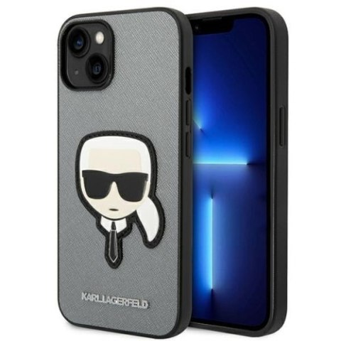 Karl Lagerfeld Saffiano Karl Head Patch Case - Etui iPhone 14 Plus (srebrny) Karl Lagerfeld Saffiano Karl Head Patch Case - Etui iPhone 14 Plus (srebrny)