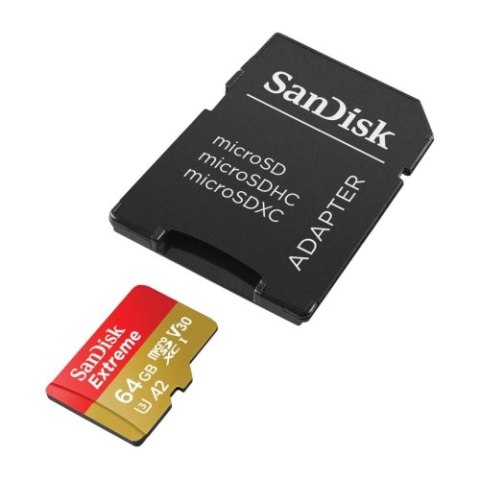 SanDisk Extreme microSDXC - Karta pamięci 64 GB A2 V30 UHS-I U3 170/80 MB/s z adapterem SanDisk Extreme microSDXC - Karta pamięci 64 GB A2 V30 UHS-I U3 170/80 MB/s z adapterem