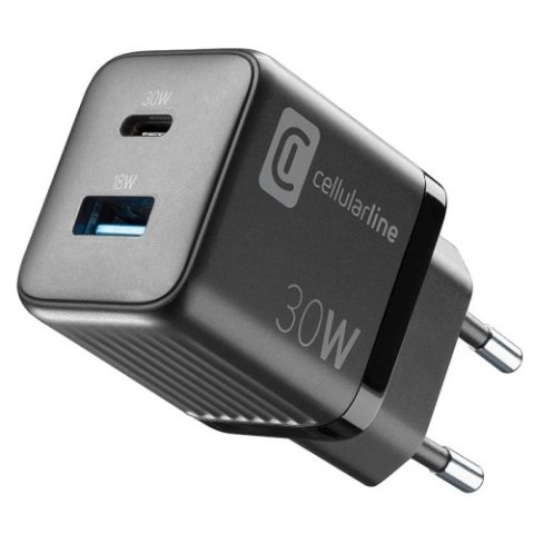 Cellularline Multipower Micro GaN - Ładowarka sieciowa USB-C & USB-A Power Delivery 30W (czarny) Cellularline Multipower Micro GaN - Ładowarka sieciowa USB-C & USB-A Power Delivery 30W (czarny)