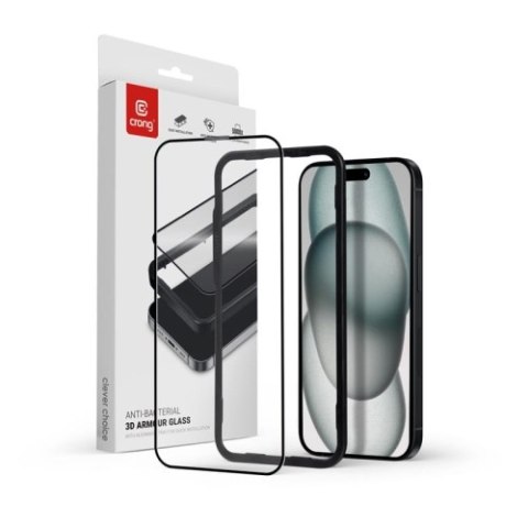 Crong Anti-Bacterial 3D Armour Glass - Szkło hartowane 9H na cały ekran iPhone 15 Plus + ramka instalacyjna Crong Anti-Bacterial 3D Armour Glass - Szkło hartowane 9H na cały ekran iPhone 15 Plus + ramka instalacyjna