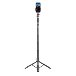 Crong SelfieGo Ultra - Aluminiowy selfie stick Bluetooth tripod (czarny)