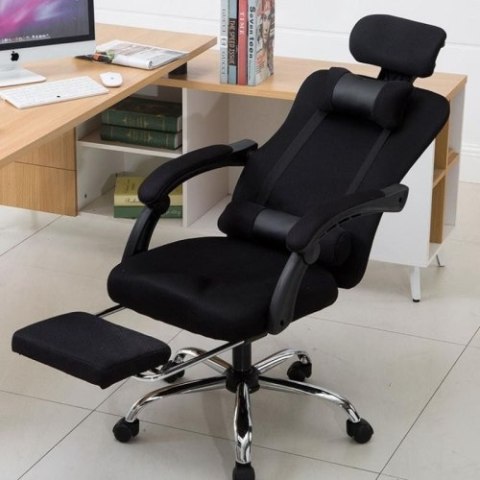 Ergonomiczny, obrotowy fotel z podnóżkiem i zagłówkiem, wentylacja - czarny Ergonomiczny, obrotowy fotel z podnóżkiem i zagłówkiem, wentylacja - czarny
