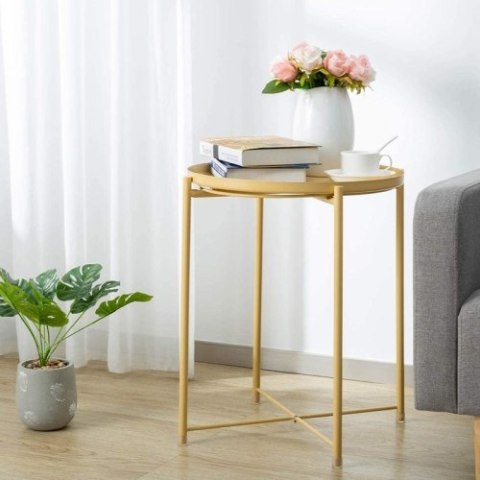 Stolik okrągły metalowy w stylu Loft - żółty Stolik okrągły metalowy w stylu Loft - żółty