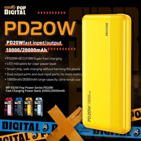 WEKOME WP-04 Pop Digital Series - Power bank 20000 mAh Fast Charging USB-C PD 20W + USB-A QC3.0 18W (Biały) WEKOME WP-04 Pop Digital Series - Power bank 20000 mAh Fast Charging USB-C PD 20W + USB-A QC3.0 18W (Biały)