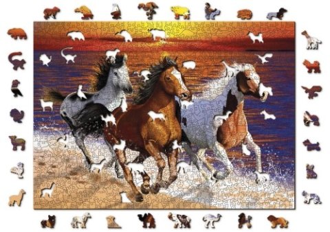 Drewniane Puzzle z figurkami - Dzikie konie na plaży, 1010 elemntów Drewniane Puzzle z figurkami - Dzikie konie na plaży, 1010 elemntów