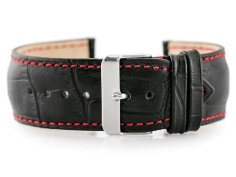 Pasek skórzany do zegarka W64 czarny/czerwony 24mm Pasek skórzany do zegarka W64 czarny/czerwony 24mm