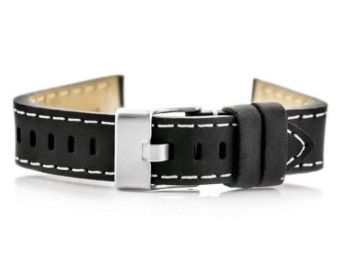 Pasek skórzany do zegarka W25 - czarny/białe - 22mm Pasek skórzany do zegarka W25 - czarny/białe - 22mm