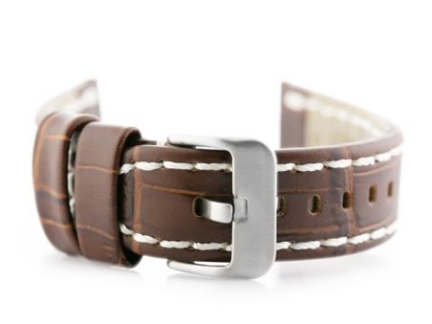 Pasek skórzany do zegarka W49 - ciemny brąz/białe - 20mm Pasek skórzany do zegarka W49 - ciemny brąz/białe - 20mm