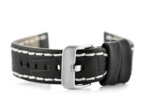 Pasek skórzany do zegarka W49 - czarny/białe - 20mm Pasek skórzany do zegarka W49 - czarny/białe - 20mm
